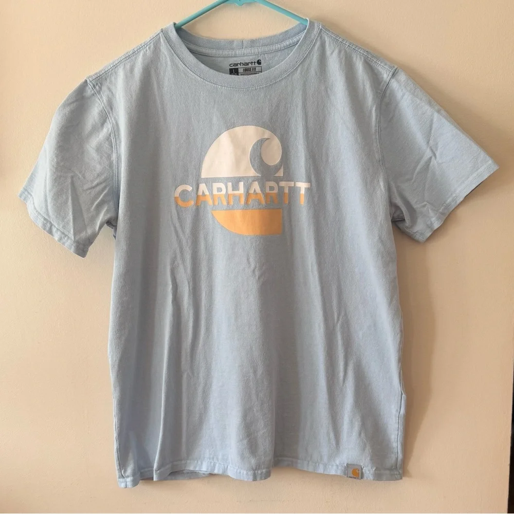 Carhartt women’s Sky Blue short sleeve shirt with Logo - Picture 1 of 5